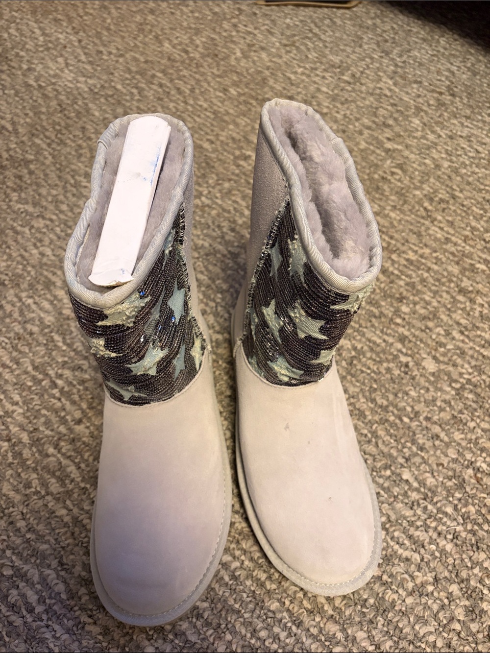 UGG Light Gray Star Sequin Short Winter Boots